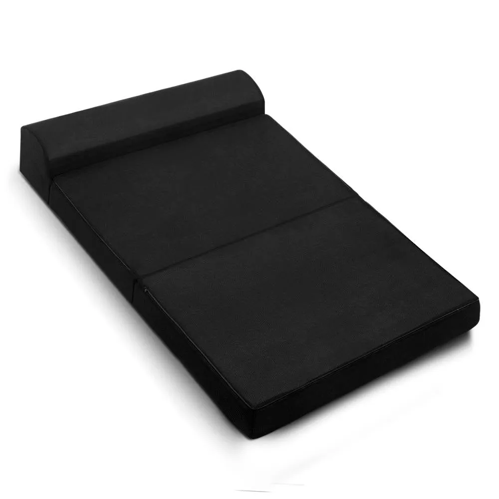 Scarlett 24cm Folding Foam Mattress Portable Double Sofa Bed Mat Air Mesh Fabric Black - Double