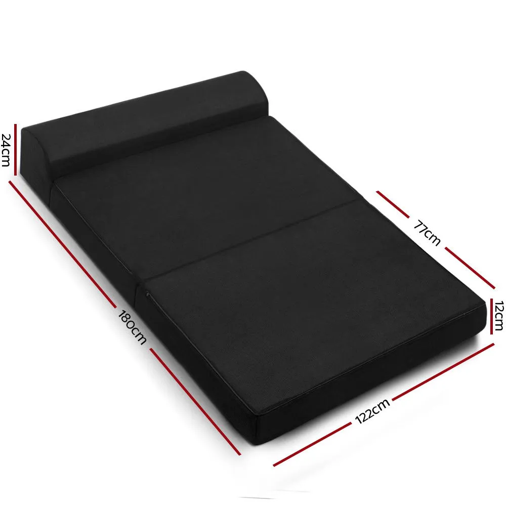 Scarlett 24cm Folding Foam Mattress Portable Double Sofa Bed Mat Air Mesh Fabric Black - Double