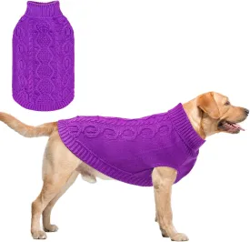SCENEREAL Knitted Dog Sweater for Large Medium Small Dogs, Cat Dog Winter Coat Warm Sweatershirts Outfits, Classic Pet Clothes with Leash Hole, Soft Pet Knitwear Apparel for Girls Boys, Purple L