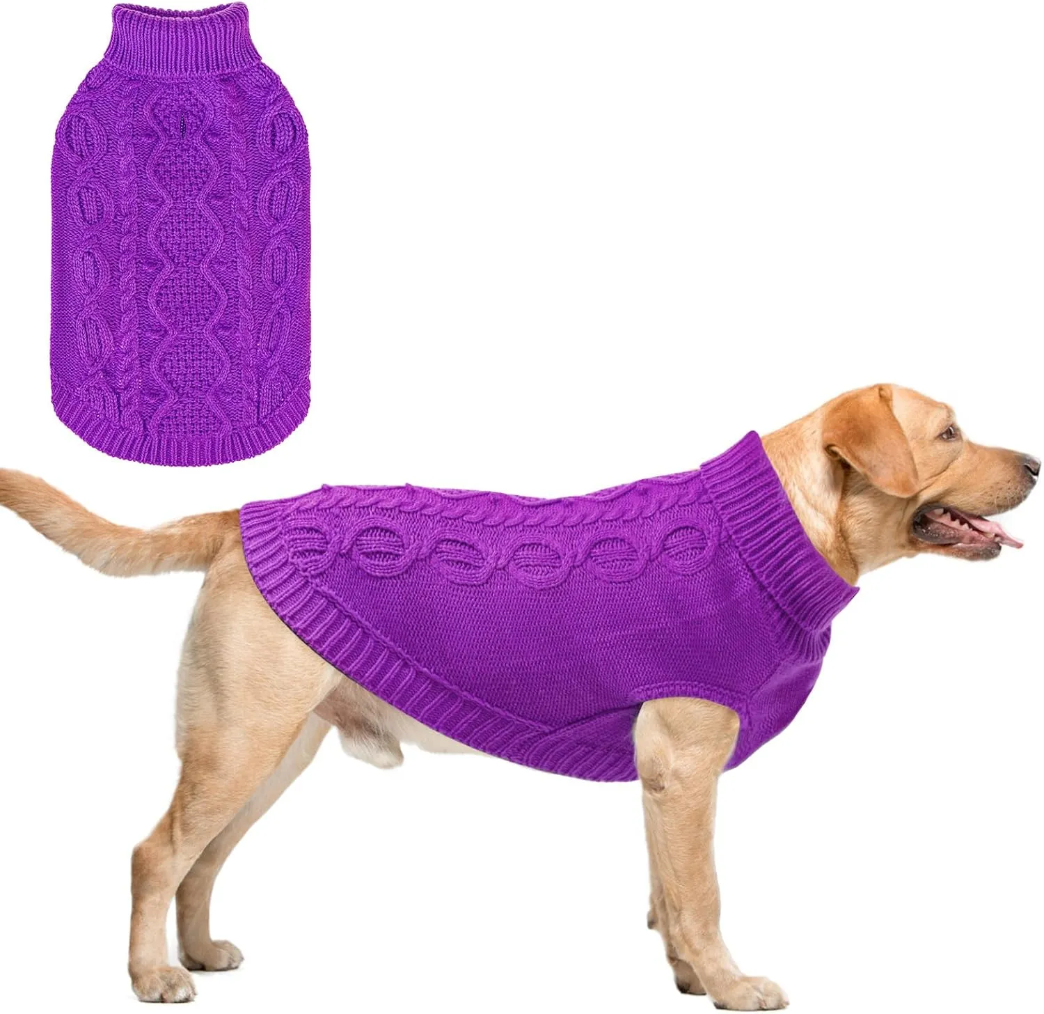 SCENEREAL Knitted Dog Sweater for Large Medium Small Dogs, Cat Dog Winter Coat Warm Sweatershirts Outfits, Classic Pet Clothes with Leash Hole, Soft Pet Knitwear Apparel for Girls Boys, Purple L