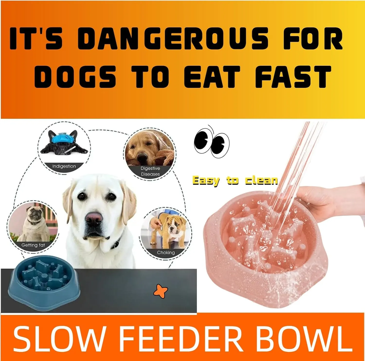 Slow Feeder Dog Bowls- Promote Healthy Eating Habits,Dog Puzzle Feeder,Anti-Gulping Puzzle Design for Small/Medium/Large Pets, Reduce Bloat & Improve Digestion (Blue)