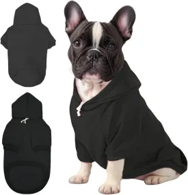 Small Dog Hoodie with Leash Hole and Pocket, Soft Winter Dog Sweater, Cozy Hoodies Sweatshirt for Small Dogs Puppy and Cat, Cold Weather Pet Clothes (Black Dog Hoodie, S)