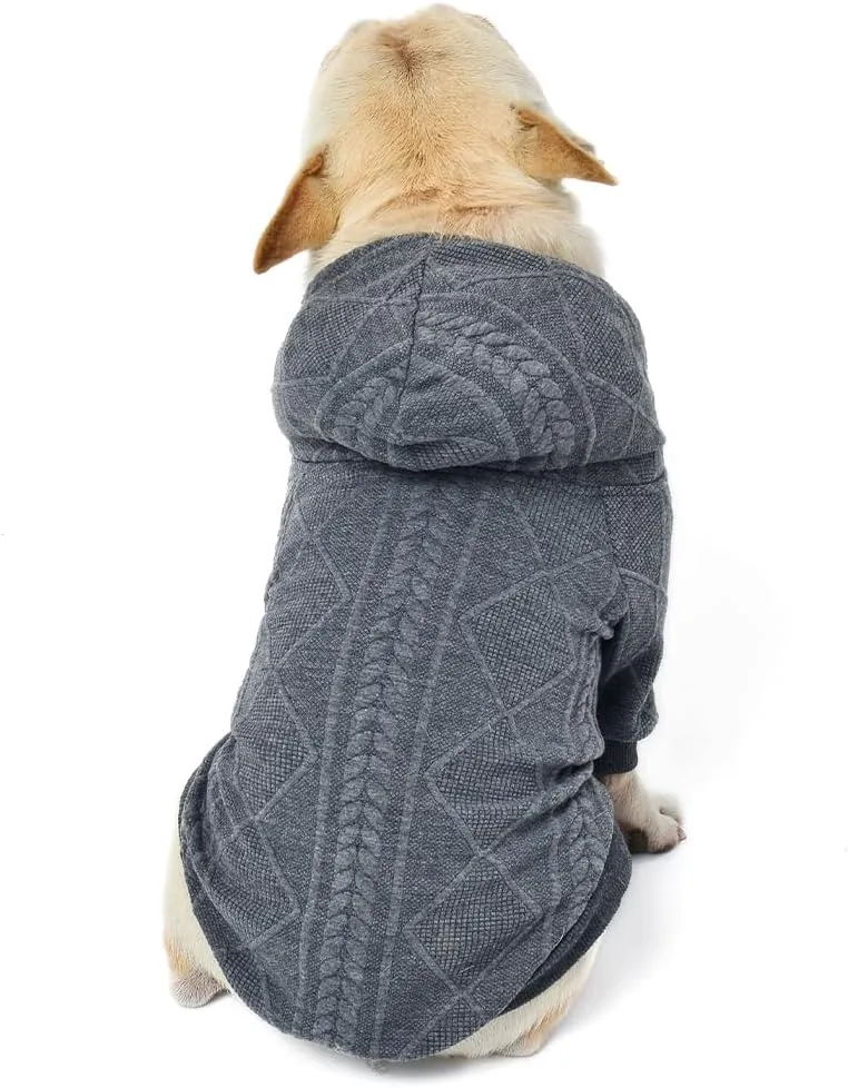 Small Dog Sweater Knitted Pet Sweaters Warm Dog Clothes with Zipper, Hooded Sweatshirt Cable Knitwear Puppy Winter Coat for Small Dogs Girl Boy Soft Cat Apparel(XL, Grey)