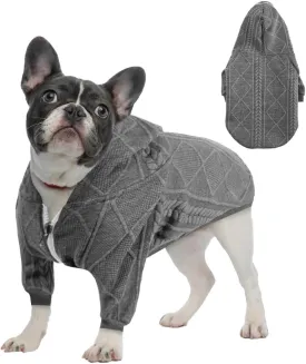 Small Dog Sweater Knitted Pet Sweaters Warm Dog Clothes with Zipper, Hooded Sweatshirt Cable Knitwear Puppy Winter Coat for Small Dogs Girl Boy Soft Cat Apparel(XL, Grey)