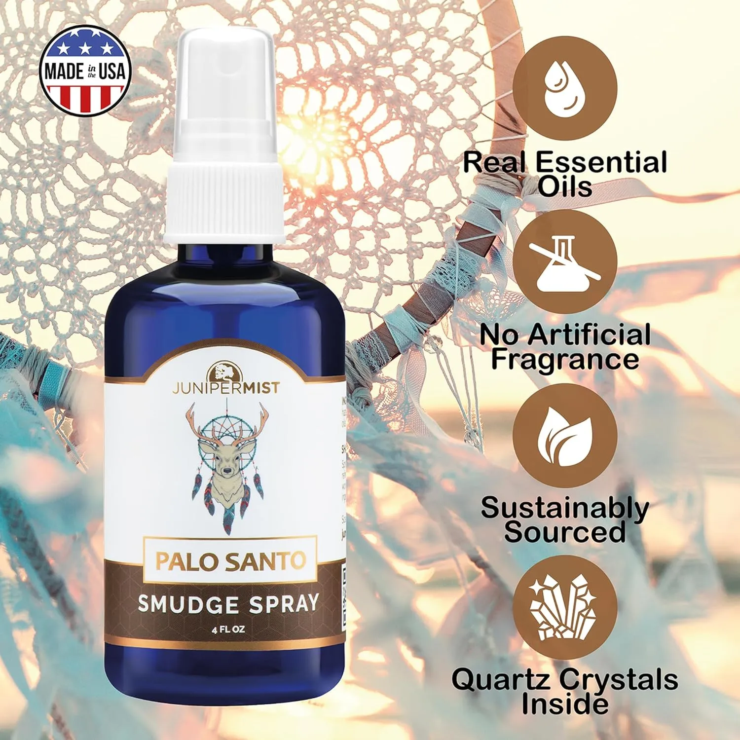 Smudge Spray Gift Set (3x4oz) - Love, Grounding, Cleansing, Awakening - Smudge Spray for Protection  Sage, Palo Santo & Lavender for Smudging  Smokeless Sage Mist  Made in USA