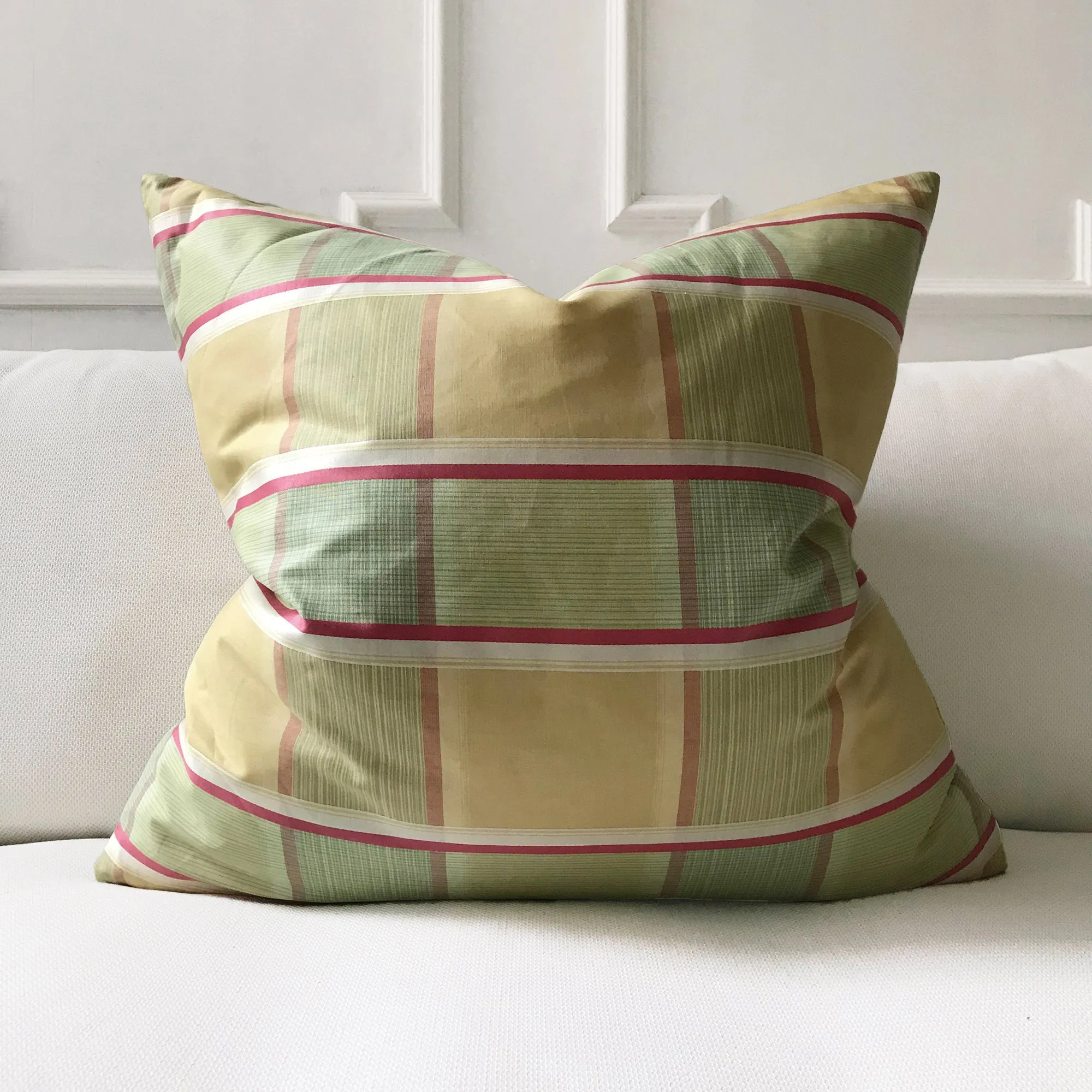 Springtime Plaid Throw Pillow Cover 27x27
