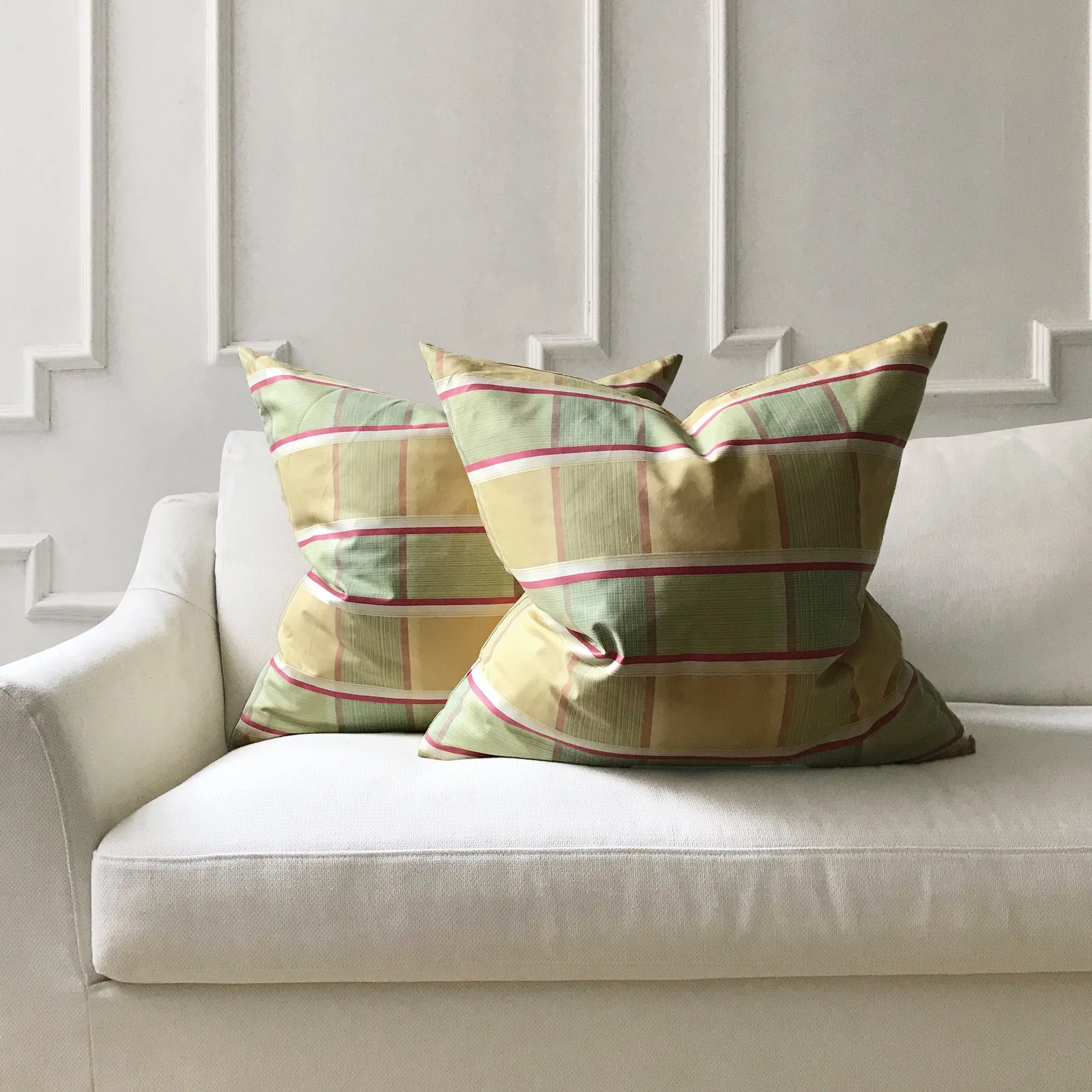 Springtime Plaid Throw Pillow Cover 27x27