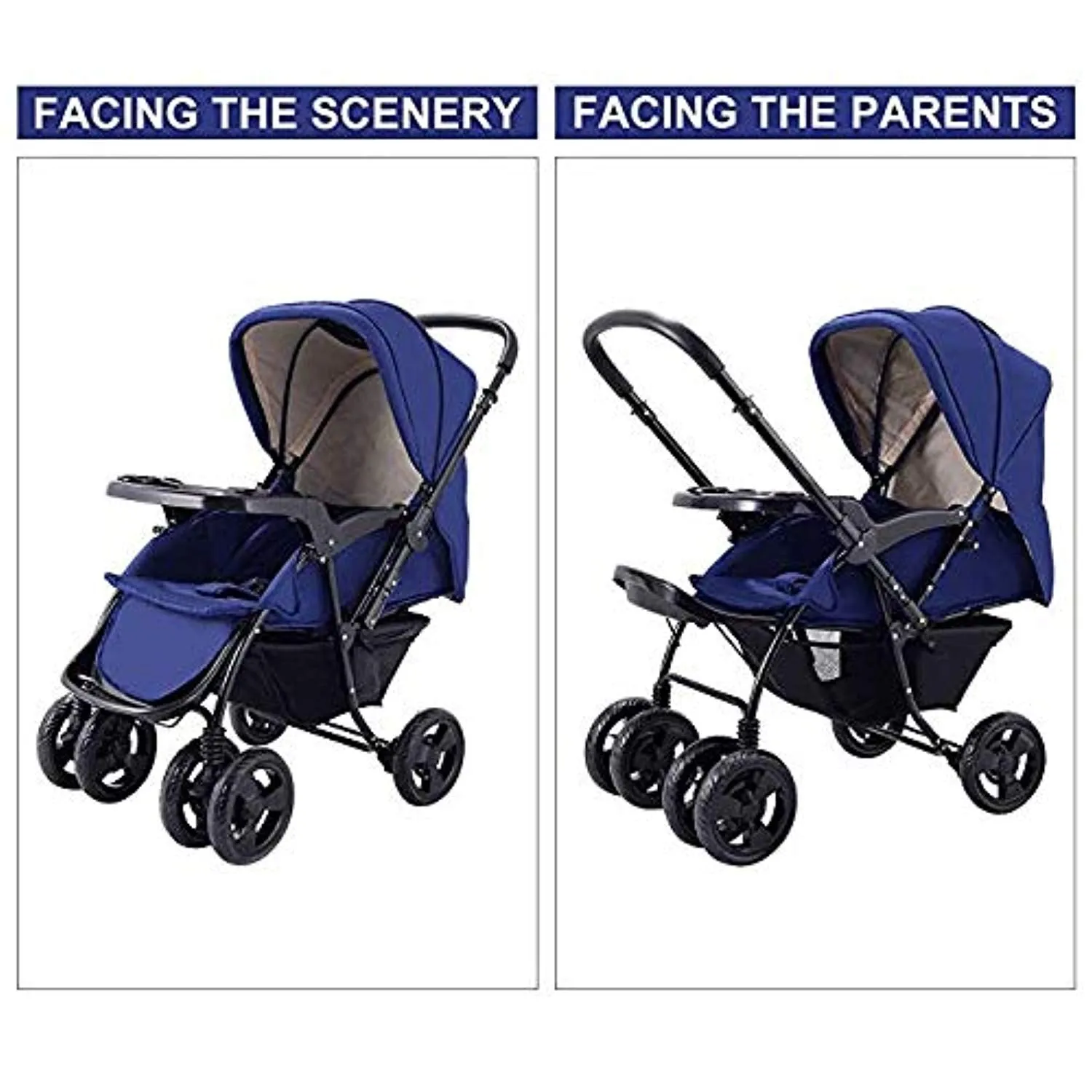 Two Way Stroller, Baby Foldable Conversable Pushchair w/ 5- Point Safety Harness, Sleeping Cushion, Storage Basket, Free Standing