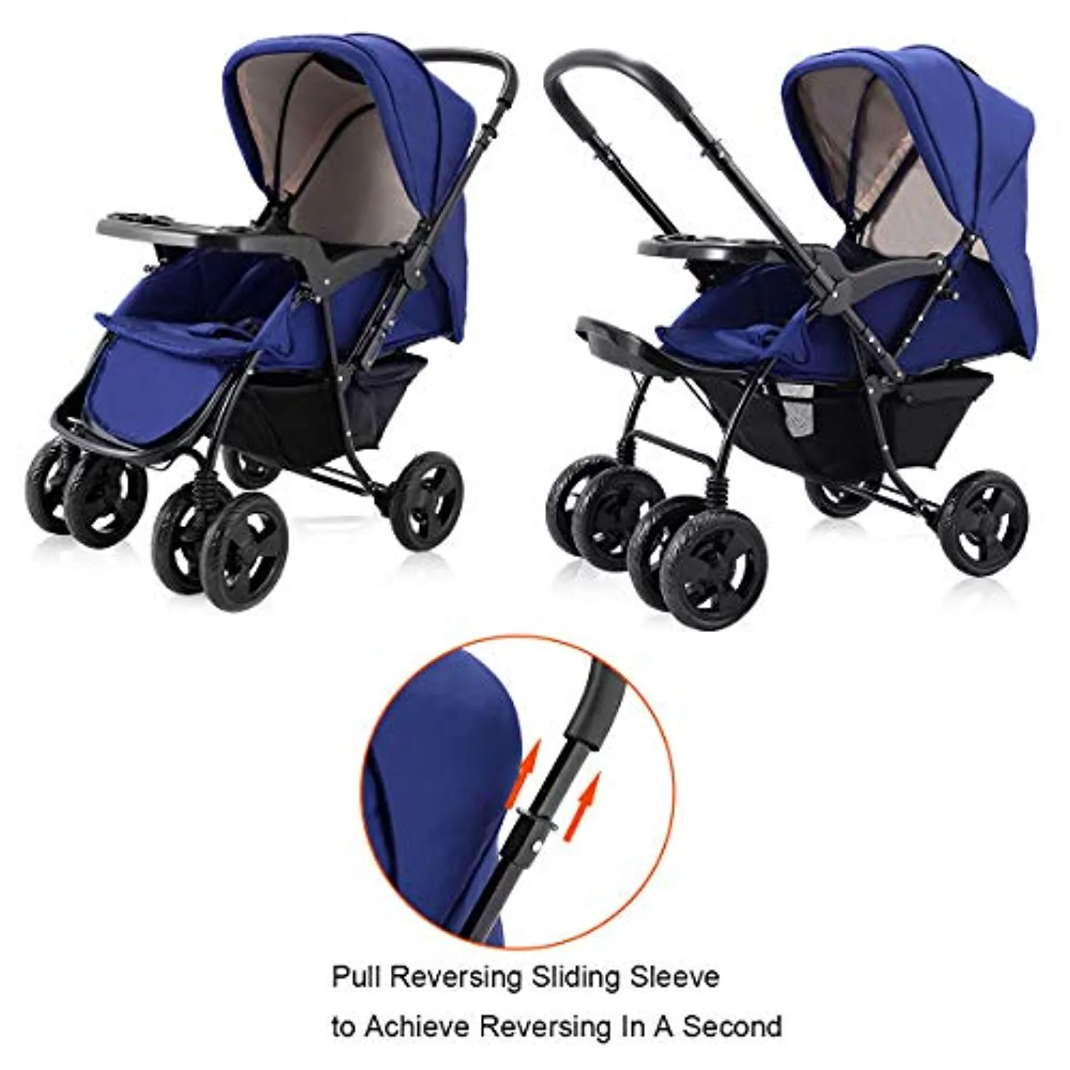 Two Way Stroller, Baby Foldable Conversable Pushchair w/ 5- Point Safety Harness, Sleeping Cushion, Storage Basket, Free Standing