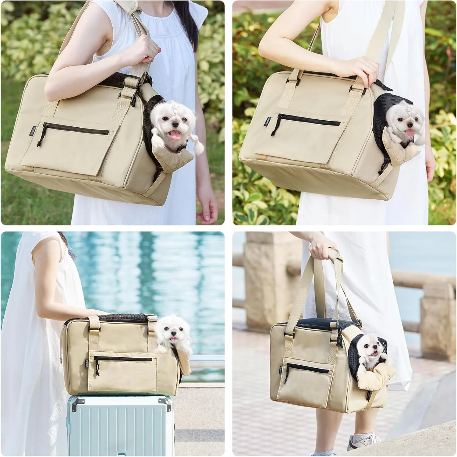 Upgraded Dog Purse Carrier for Small Dogs up to 15lbs, Versatile Pet Bag with a Big Pocket, Breathable Mesh & Comfortable Strap, Lightweight Purse Carrier for Daily Outings, Travel, and Vet Visits