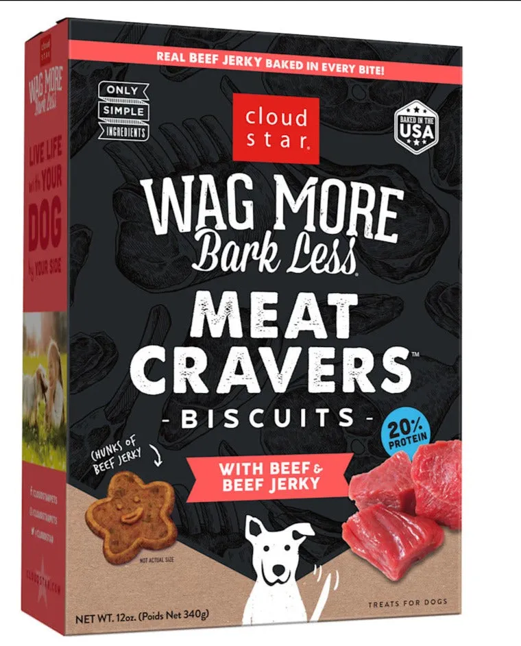 Wag More Bark Less Meat Cravers Dog Biscuits (Beef & Beef Jerky) - 12oz