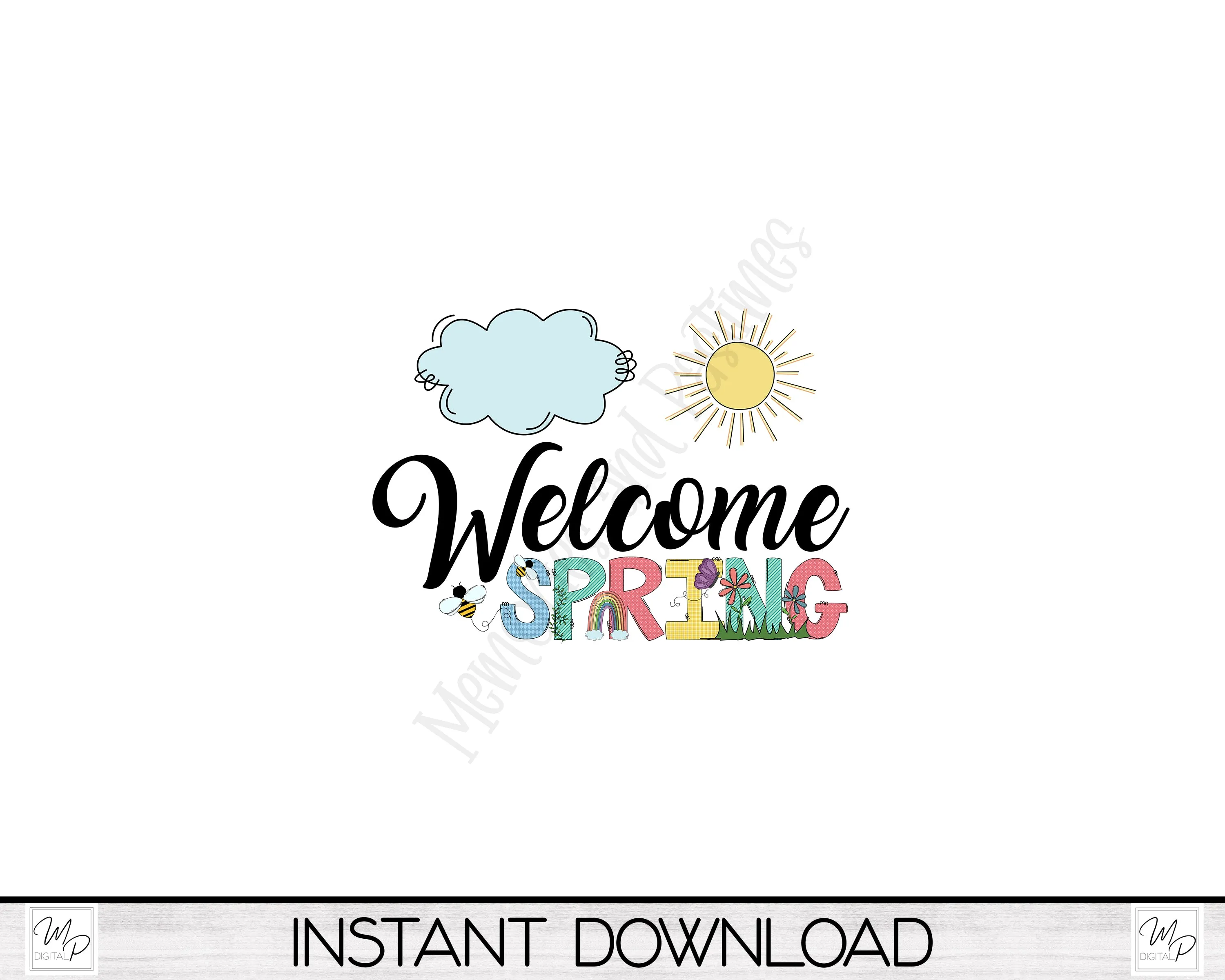 Welcome Spring Square Pillow Cover PNG Sublimation Design, Digital Download