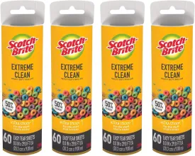 Wide Lint Roller Refills Cat Dog Pet Hair Animal Fur Remover Clothing Upholstery, 60 Per Refill, Pack of 4 (240 Sheets Total)