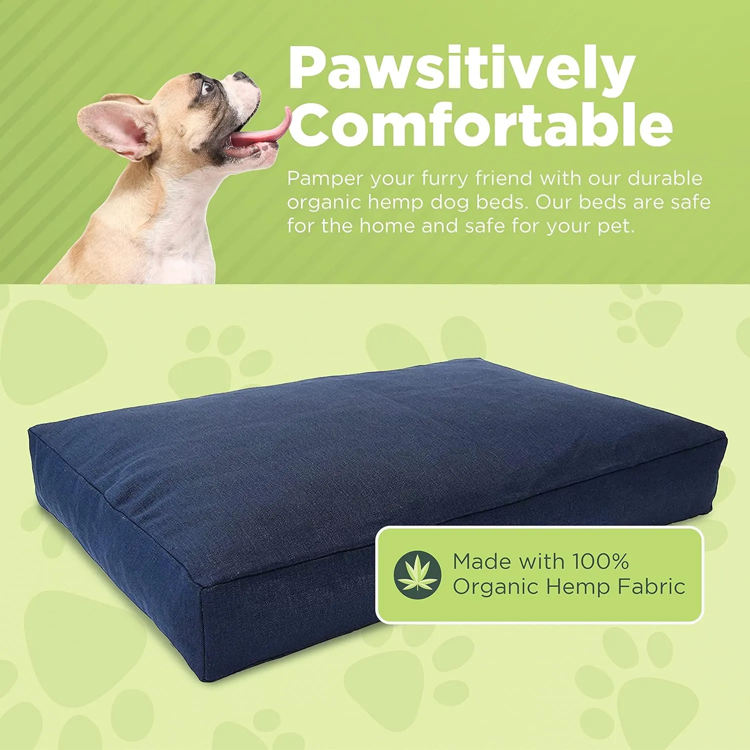 X-Large - 48 x 30 x 5 - Cactus Premium Organic Hemp Dog Bed - Organic Latex Fill - Removeable Cover